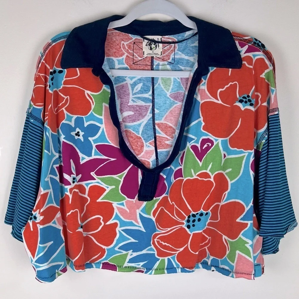 Free People | Floral Boxy Cropped On A Boat Polo Top | M - Picture 5 of 16
